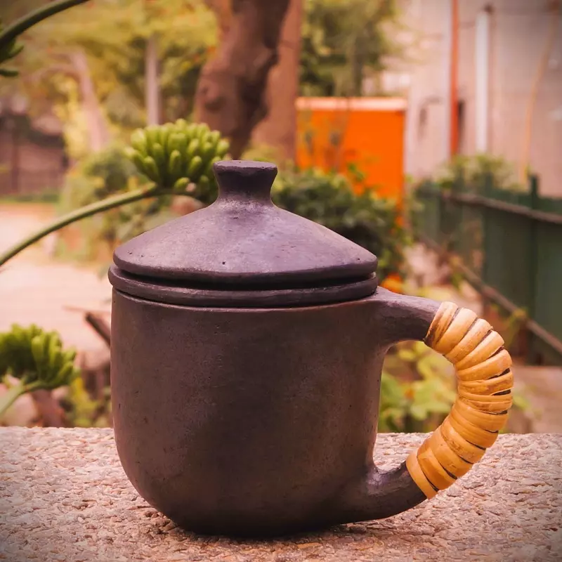 terracotta by sachii  longpi black pottery green/infusion tea mug with strainer and lid