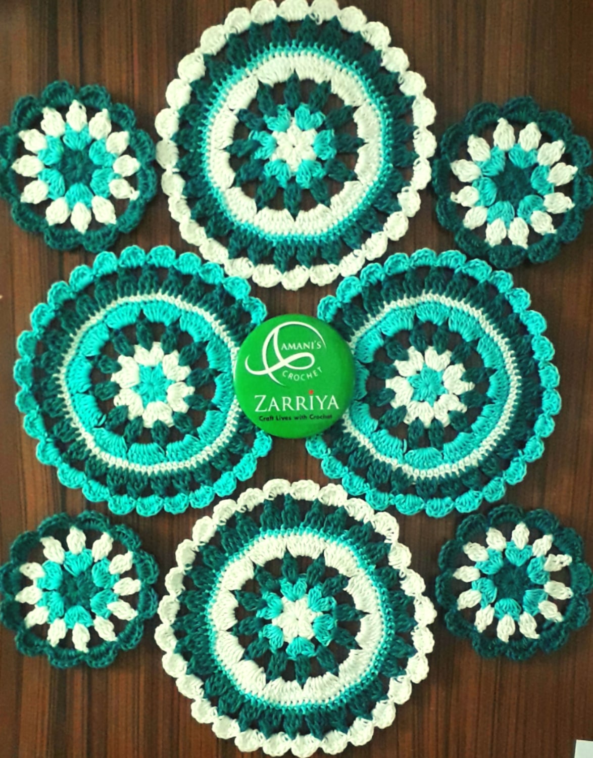 sea green floral crochet coasters 5