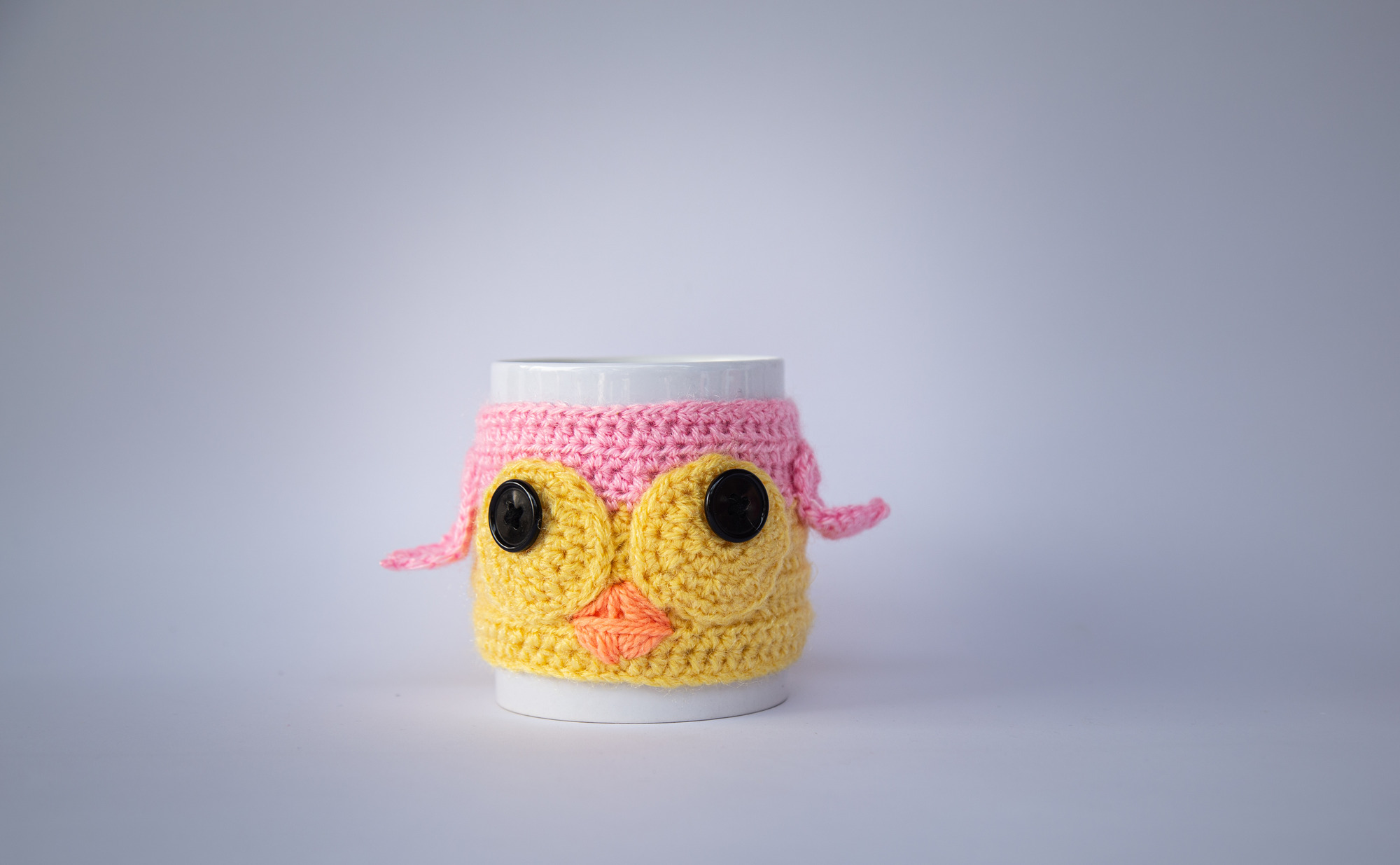aamani's crochet: winter special | crochet mug with warmer | pink  yellow owl mug sleeve |