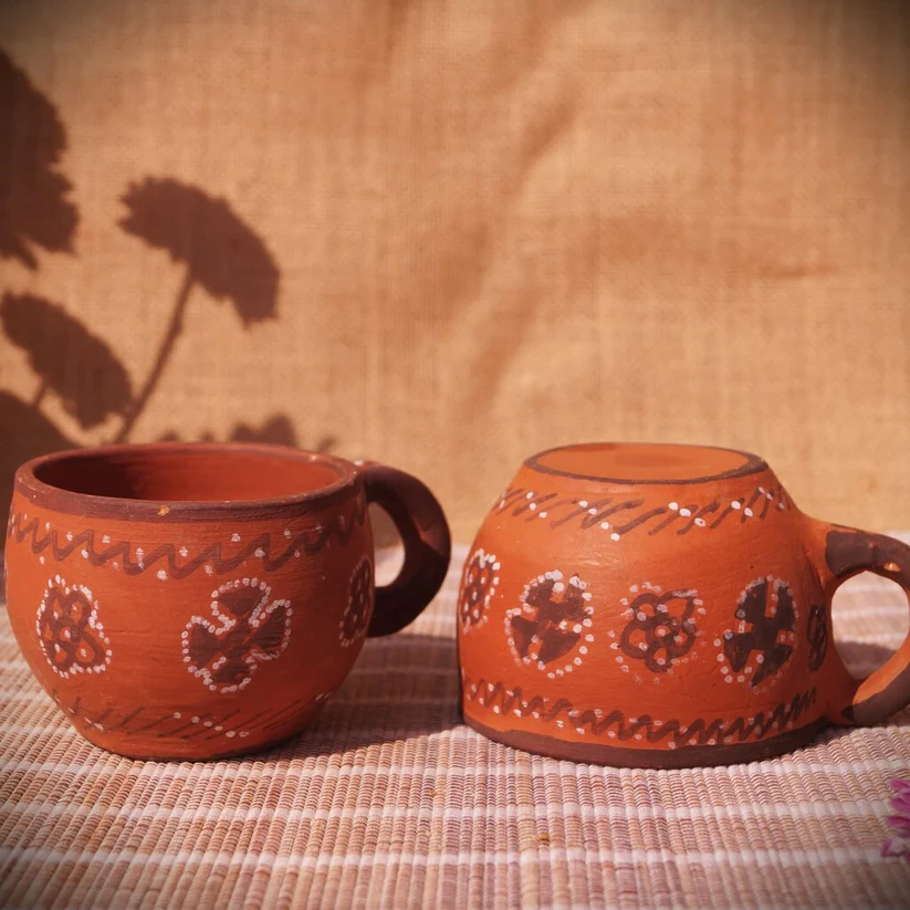 kutch painted pottery tea cups round set of 2